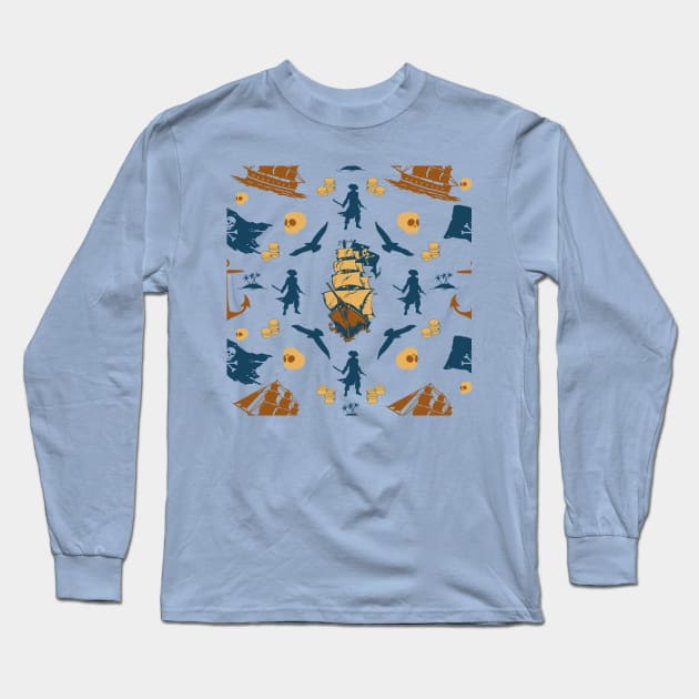 Ocean Life Adventure Pattern Of Pirate Treasure Long Sleeve T-Shirt by vystudio